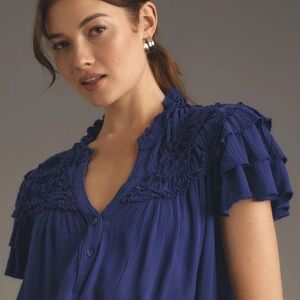 Maeve Short Sleeve Ruffle Yoke Top from Anthropologie M